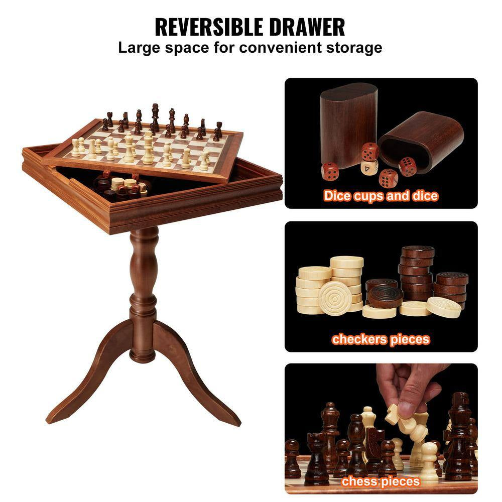 3-IN-1 Chess Checkers Backgammon Table Set 18 In. Premium Wooden Chess Table Game Table Furniture Set