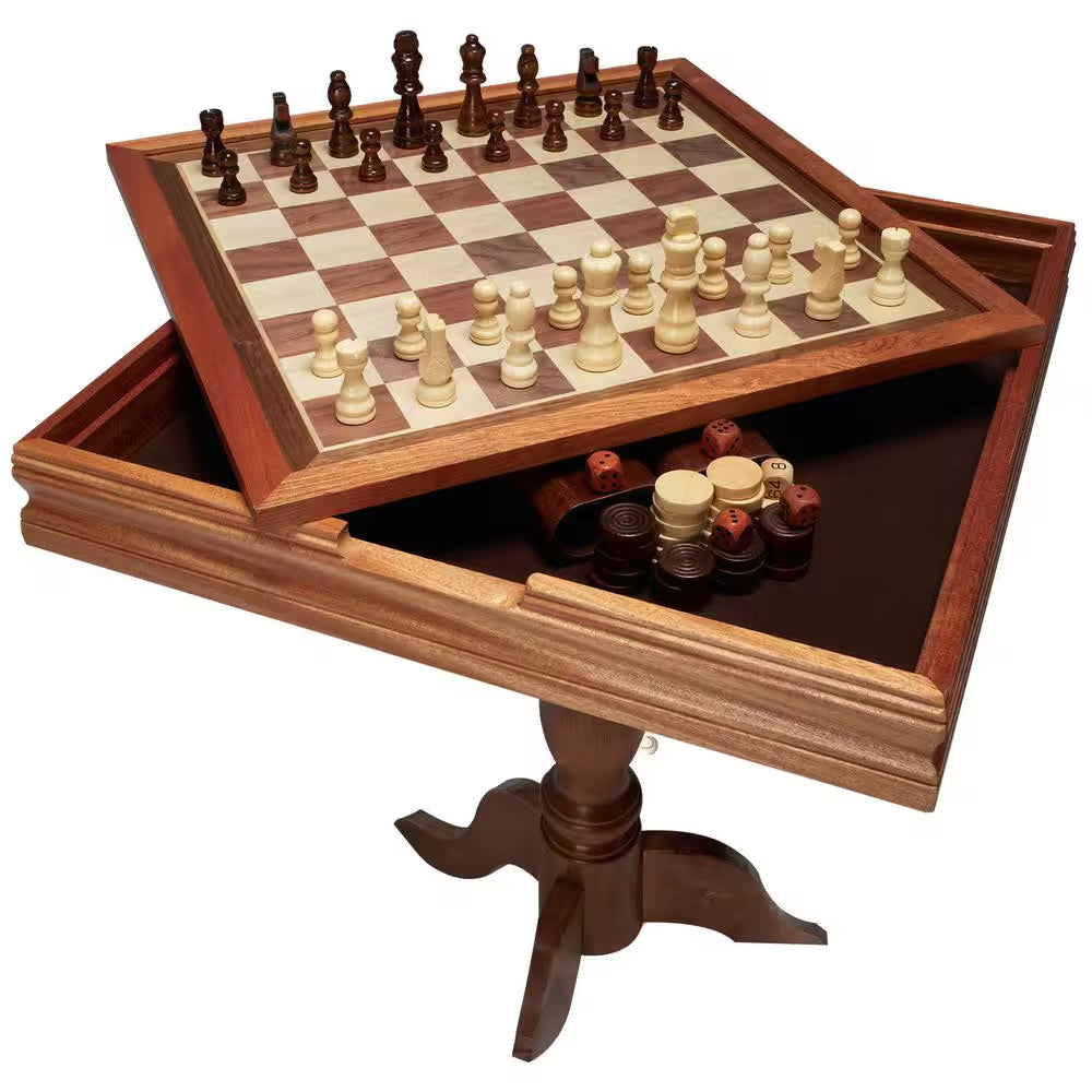 3-IN-1 Chess Checkers Backgammon Table Set 18 In. Premium Wooden Chess Table Game Table Furniture Set
