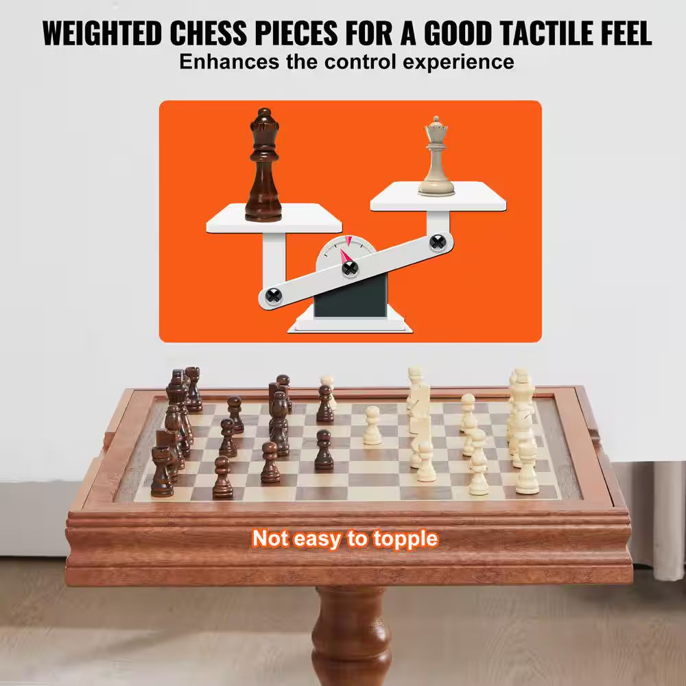 3-IN-1 Chess Checkers Backgammon Table Set 18 In. Premium Wooden Chess Table Game Table Furniture Set