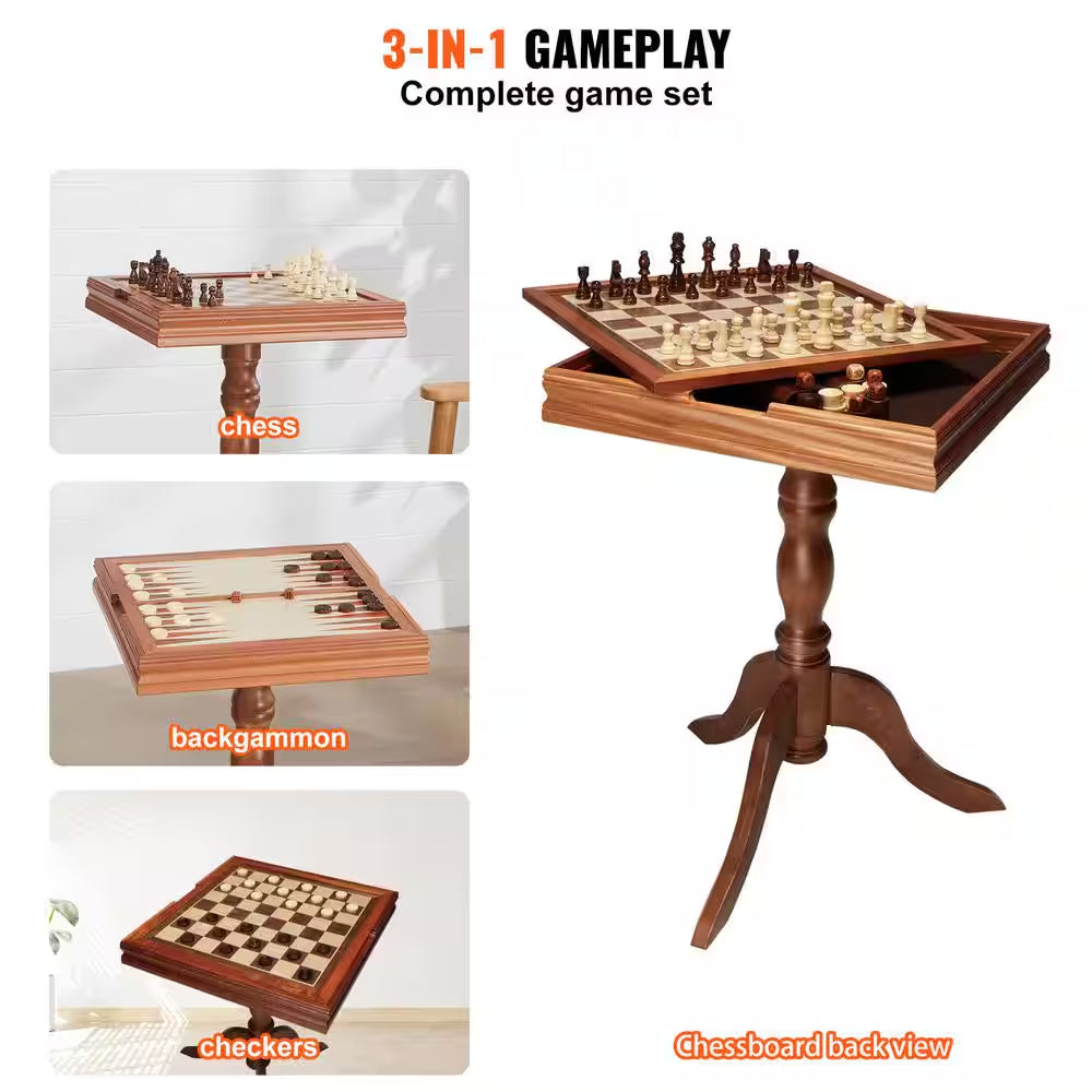 3-IN-1 Chess Checkers Backgammon Table Set 18 In. Premium Wooden Chess Table Game Table Furniture Set