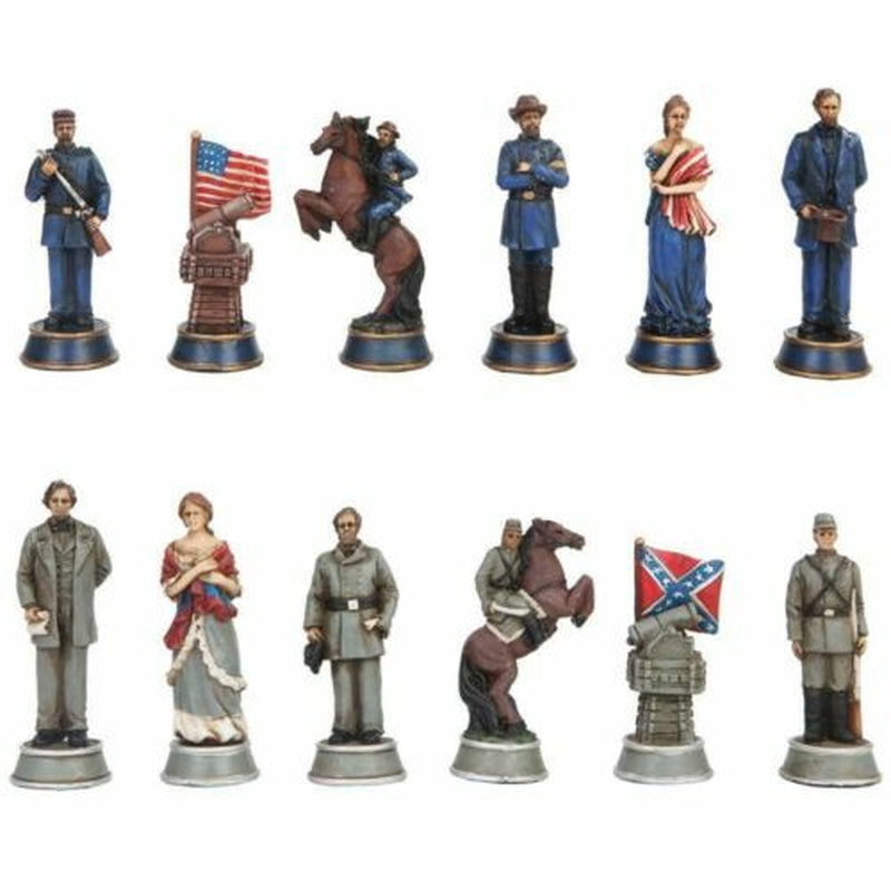 CIVIL WAR YANKEE NORTH against SOUTH REBELS CHESS PIECES and GLASS BOARD SET