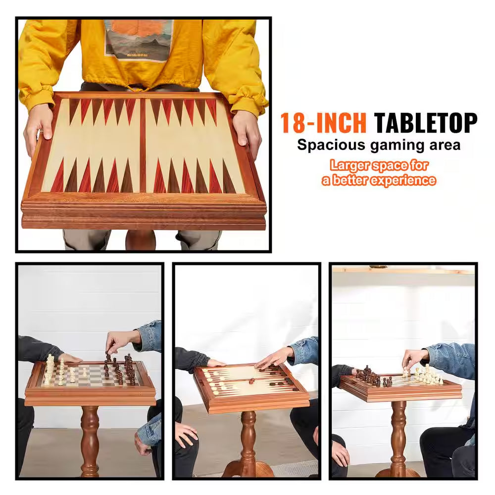 3-IN-1 Chess Checkers Backgammon Table Set 18 In. Premium Wooden Chess Table Game Table Furniture Set