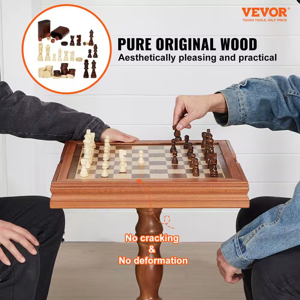 3-IN-1 Chess Checkers Backgammon Table Set 18 In. Premium Wooden Chess Table Game Table Furniture Set