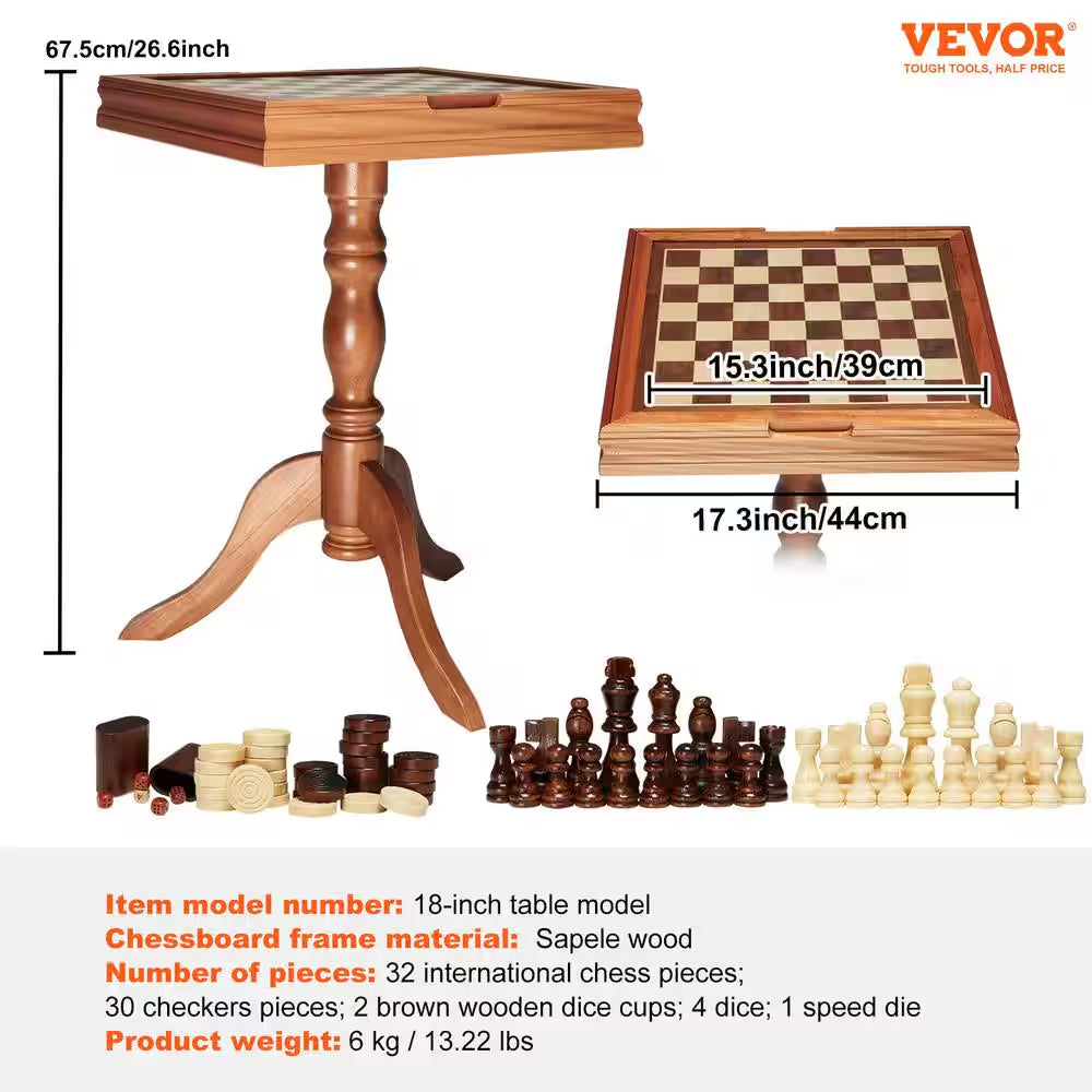 3-IN-1 Chess Checkers Backgammon Table Set 18 In. Premium Wooden Chess Table Game Table Furniture Set