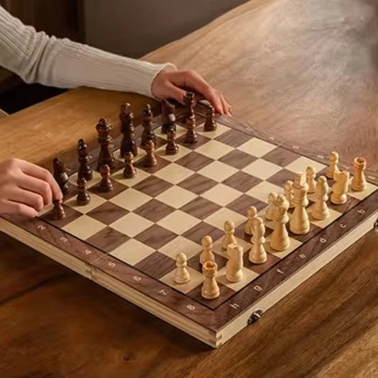 New Foldable International Chess 3-In-1 Wooden Chess Set Toy Educational Brain Training Board Game High-End Wood-Chess-Pieces